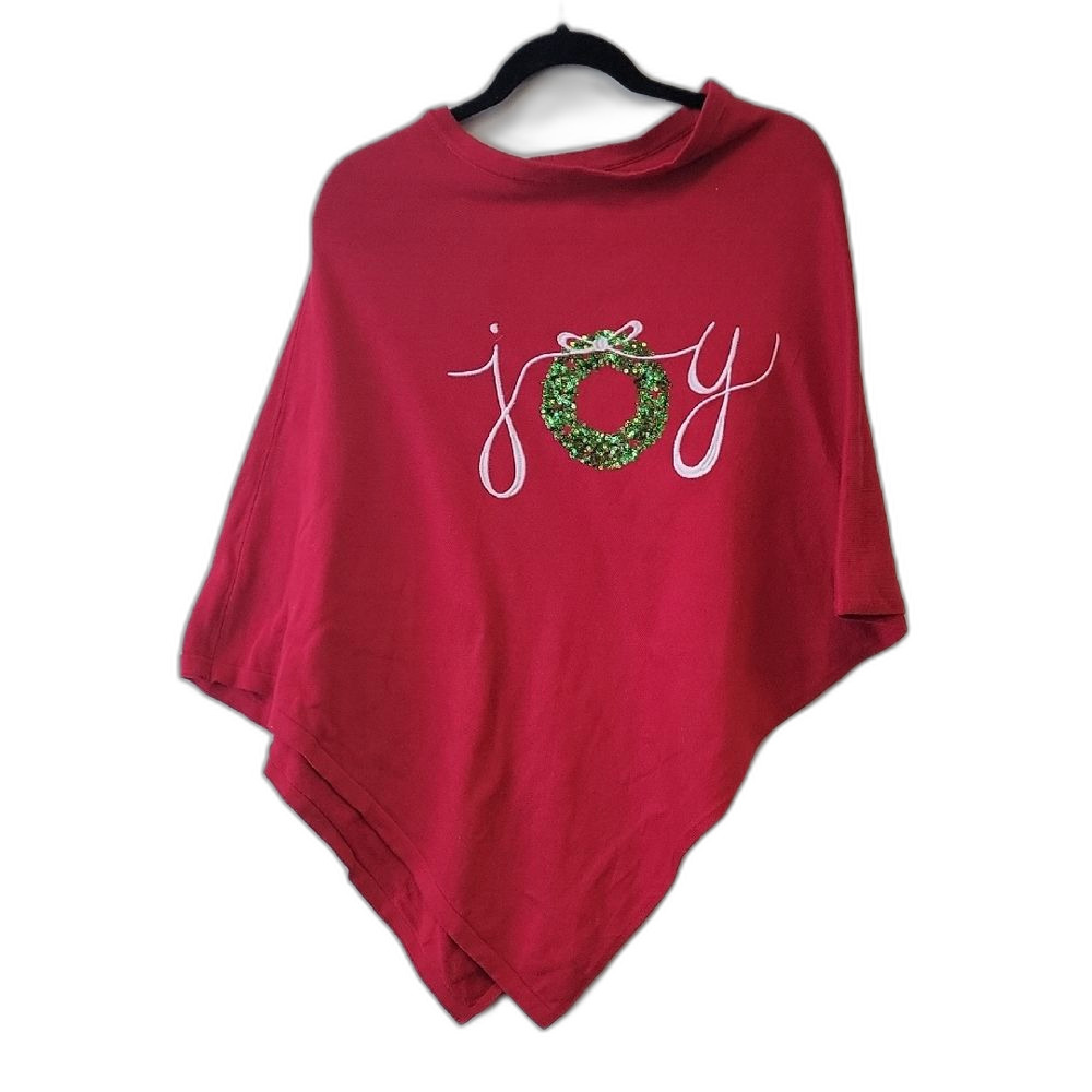 Top It Off Knit Poncho Red Green Size L